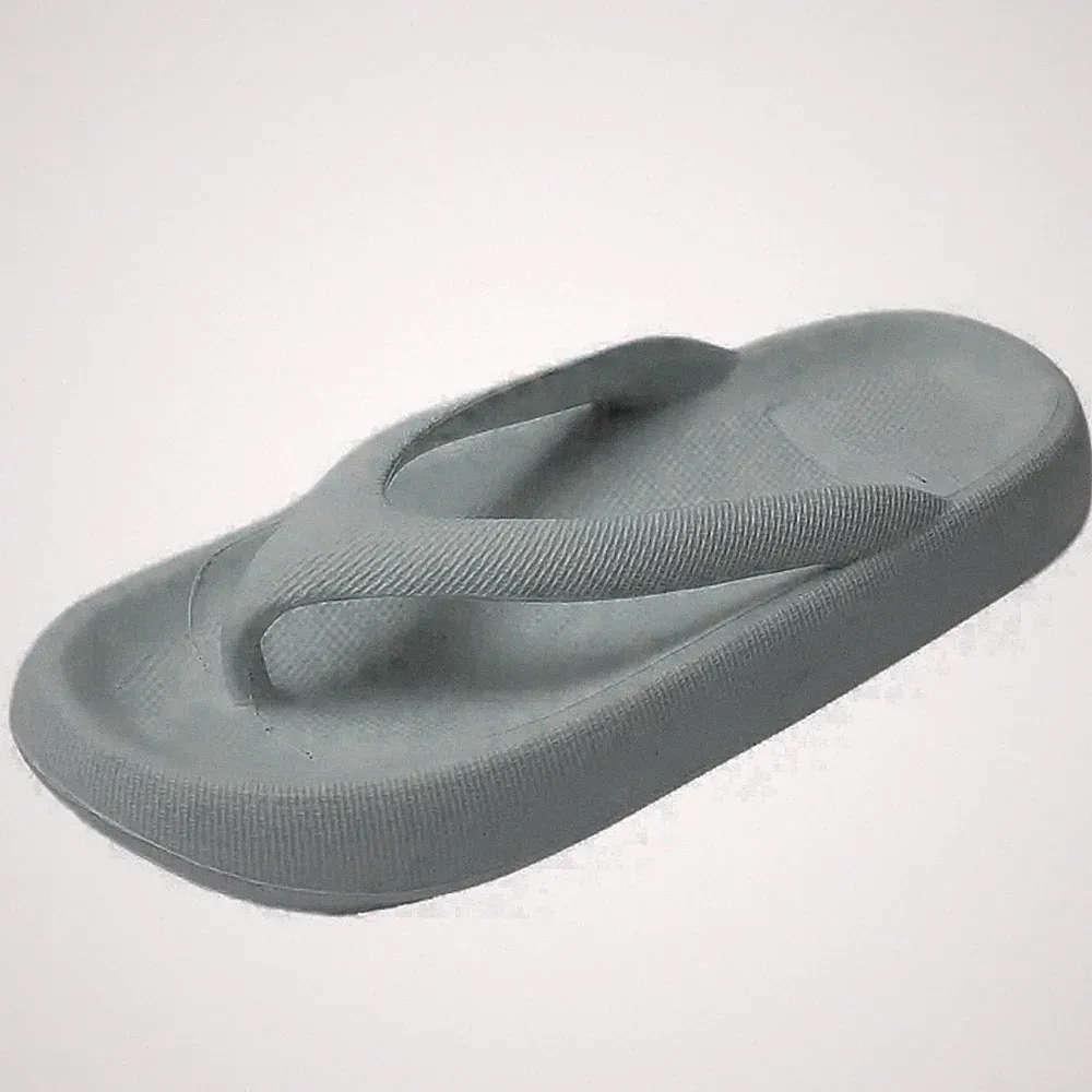Damen Zehentrenner Sommerpantoffeln EVA Sohle 4,5 cm hoch grau
