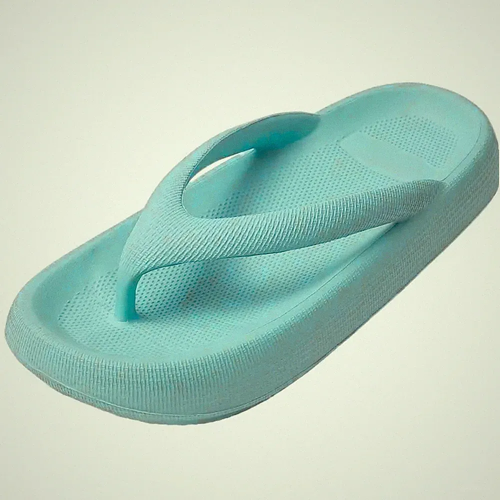 Damen Zehentrenner Sommerpantoffeln EVA Sohle 4,5 cm hoch hellblau