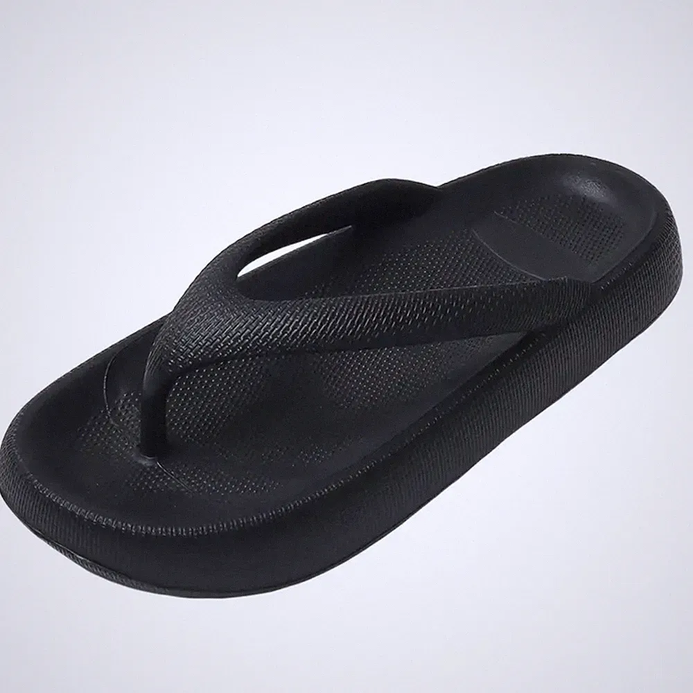Damen Zehentrenner Sommerpantoffeln EVA Sohle 4,5 cm hoch schwarz