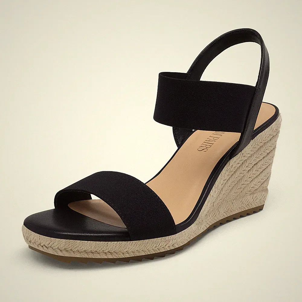 DamenEspadrilles mit offener Zehenpartie, Elegante PlateauSandalen zum Hinein...