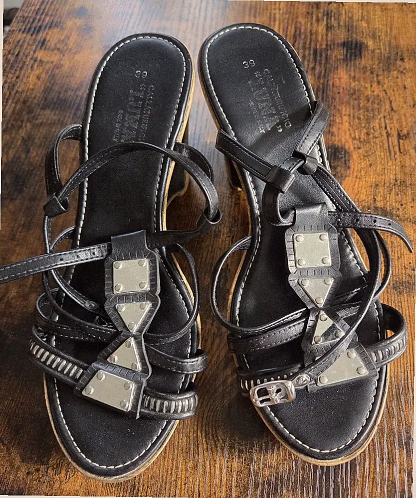 Damensandalen - Keilabsatz - Calzaturificio Luna - Made In Italy - 39 - schwarz