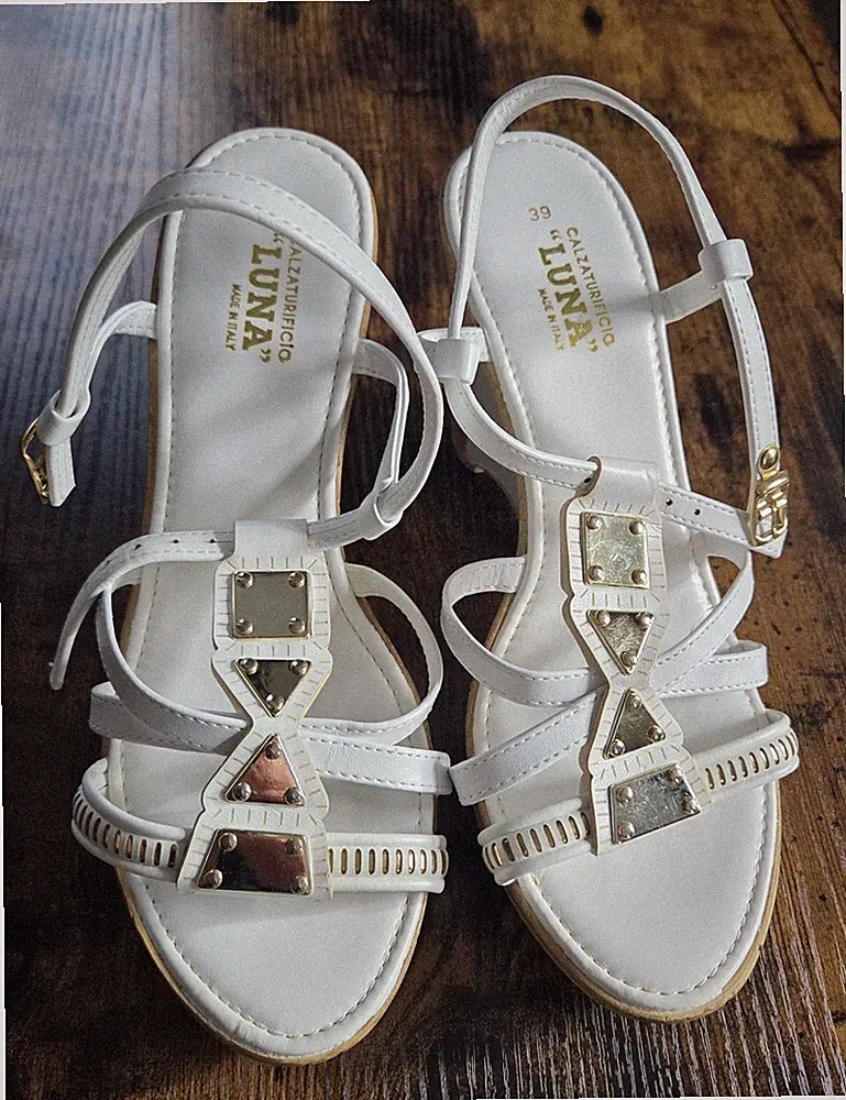 Damensandalen - Keilabsatz - Calzaturificio Luna - Made In Italy - 39 - Weiß NEU