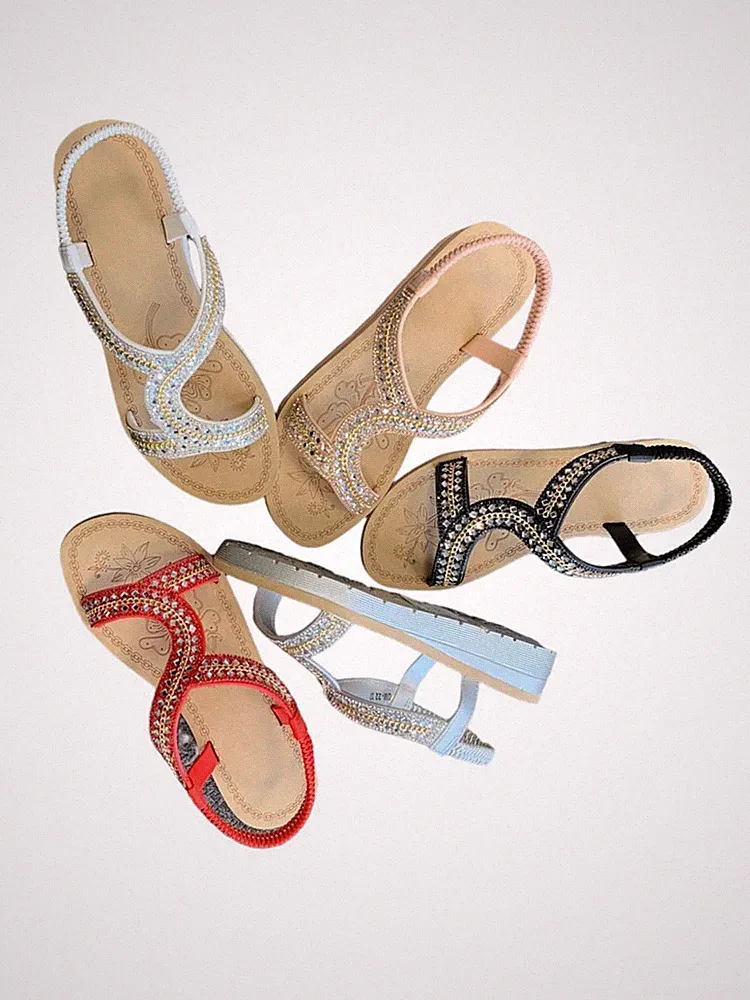 Damensandalen Schlinge Rücken Diamant mittelniedriger Keilabsatz Sommer Strandschuhe Größe