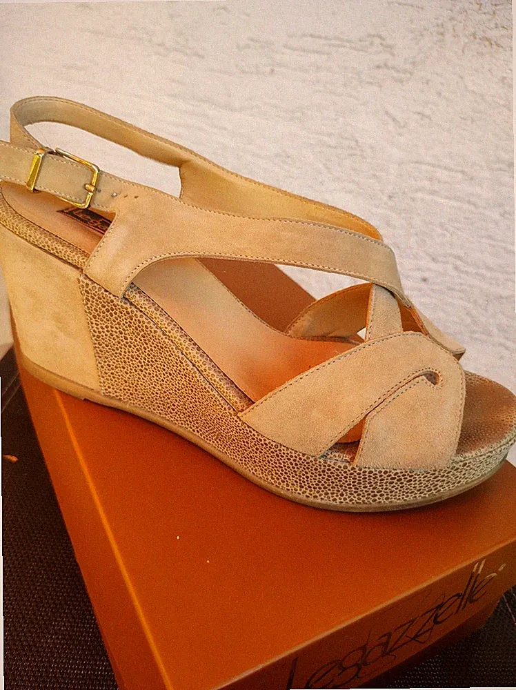 Damensandalette Gr 37 Beige Keilabsatz Plateau Kalbsleder Beige Gr Euro 37