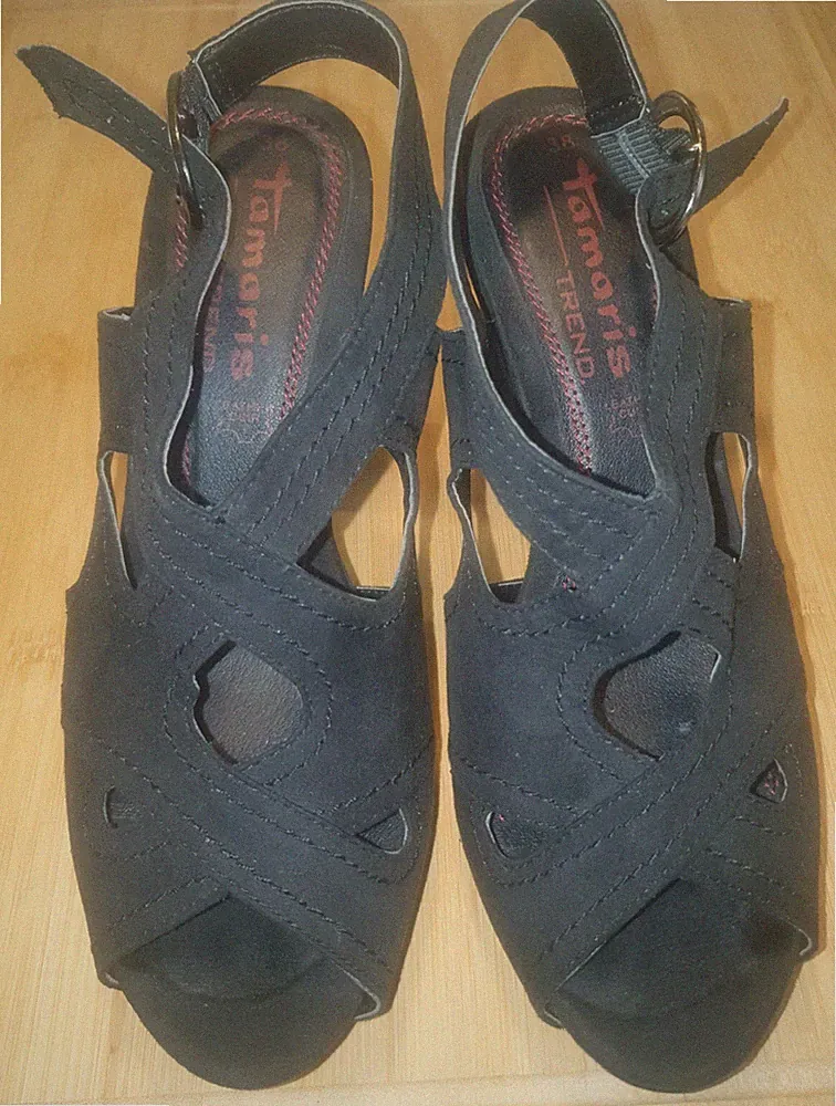 Damensandalette, Schwarz, Wildleder, Kompakt