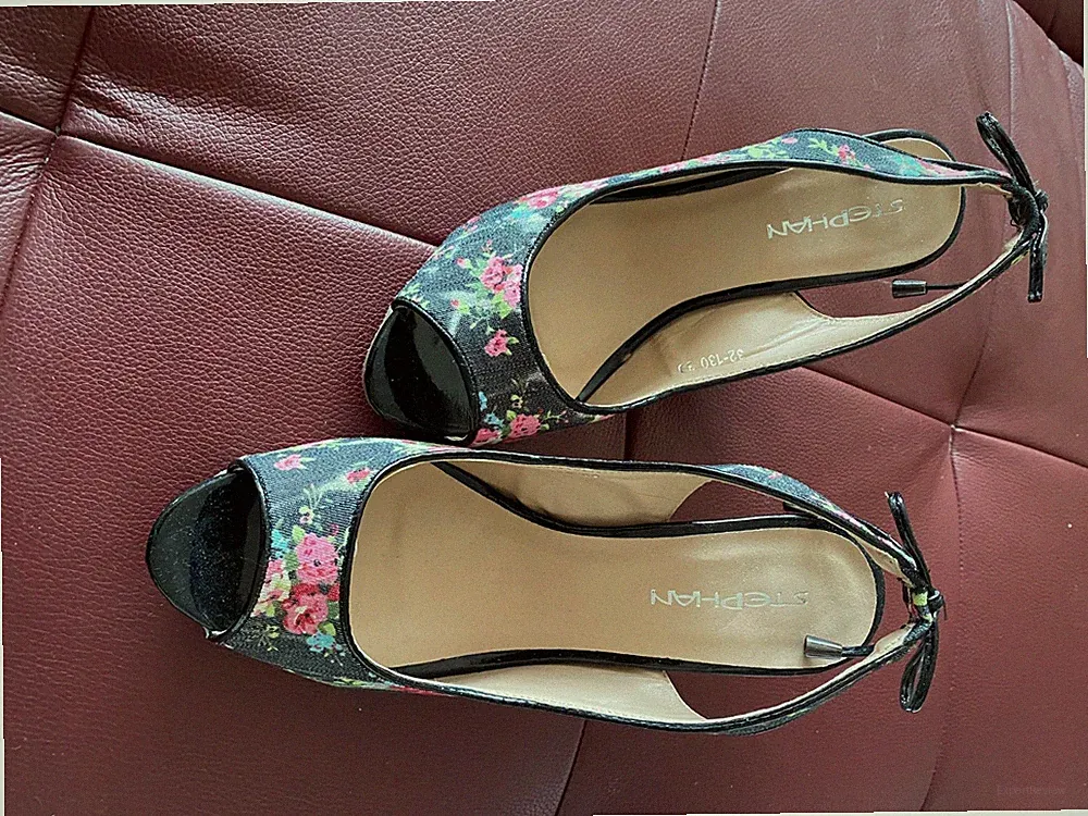 Damensandalette, Stephan Gr.39 Canvas bunt Keilabsatz vegan NEU
