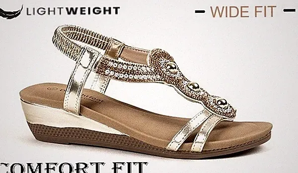 Damenschuhe bequeme Sandalen gepolstert Fersenriemen Diamanten Party niedriger Keilabsatz UK