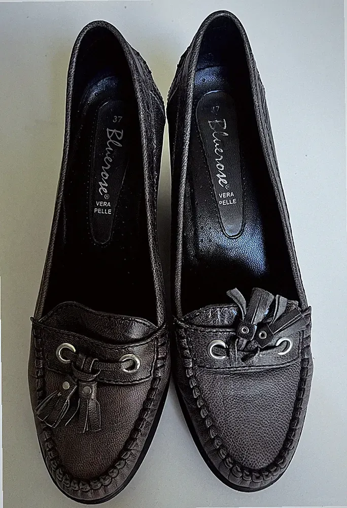 Damenschuhe Blau N 37 Halbschuh Keilabsatz Echtleder Grau Anthrazit Nappaleder