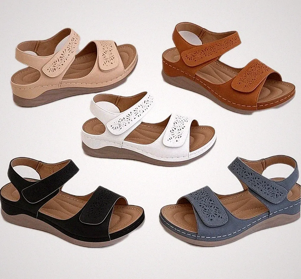 Damenschuhe breite Passform gepolsterter Keilabsatz bequem Glitzer Touch-Verschluss Größe