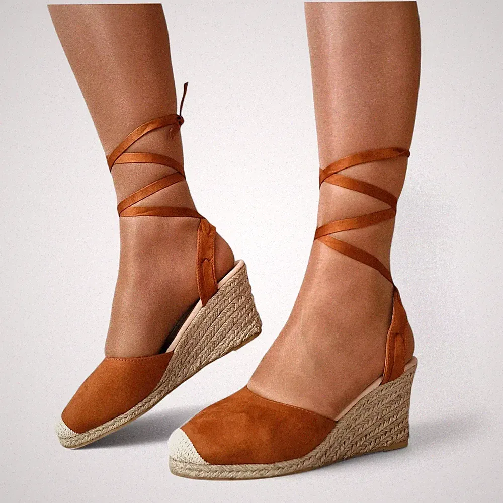 Damenschuhe Espadrille Keilabsatz Schnürschuhe Knöchel zum Binden geschlossene Zehe Größen 3-8