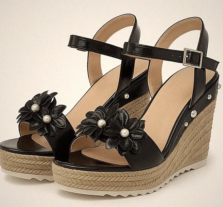 Damenschuhe Espadrilles Keilabsatz Sommer Damenschuhe mit Absatz offene Zehenpartie UK-Größe