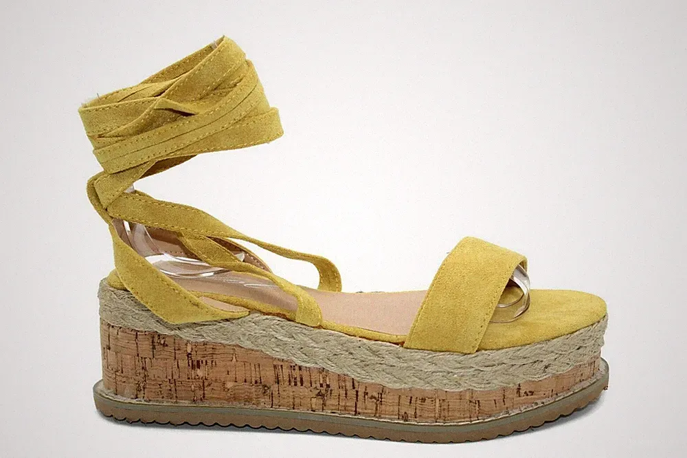 Damenschuhe flache Schnür-Espadrille-Plateausandalen aus Kork mit Keilabsatz