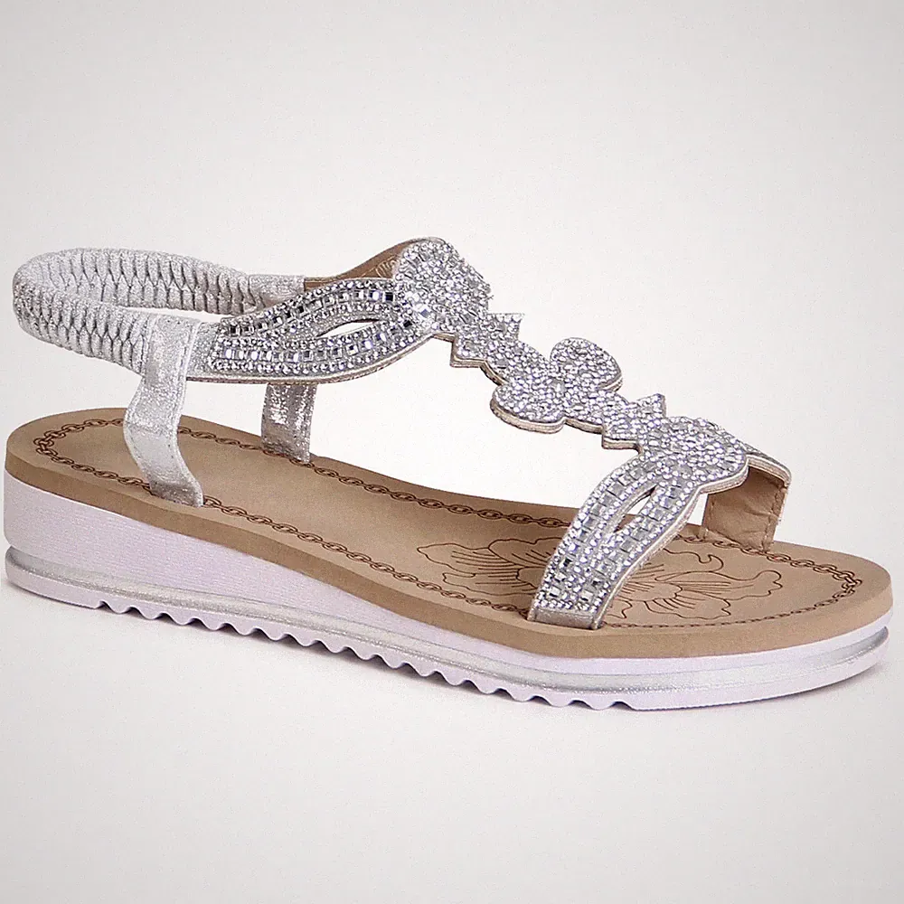 Damenschuhe Glitzer Sandalen Plateau Riemchen Sandaletten Keilabsatz