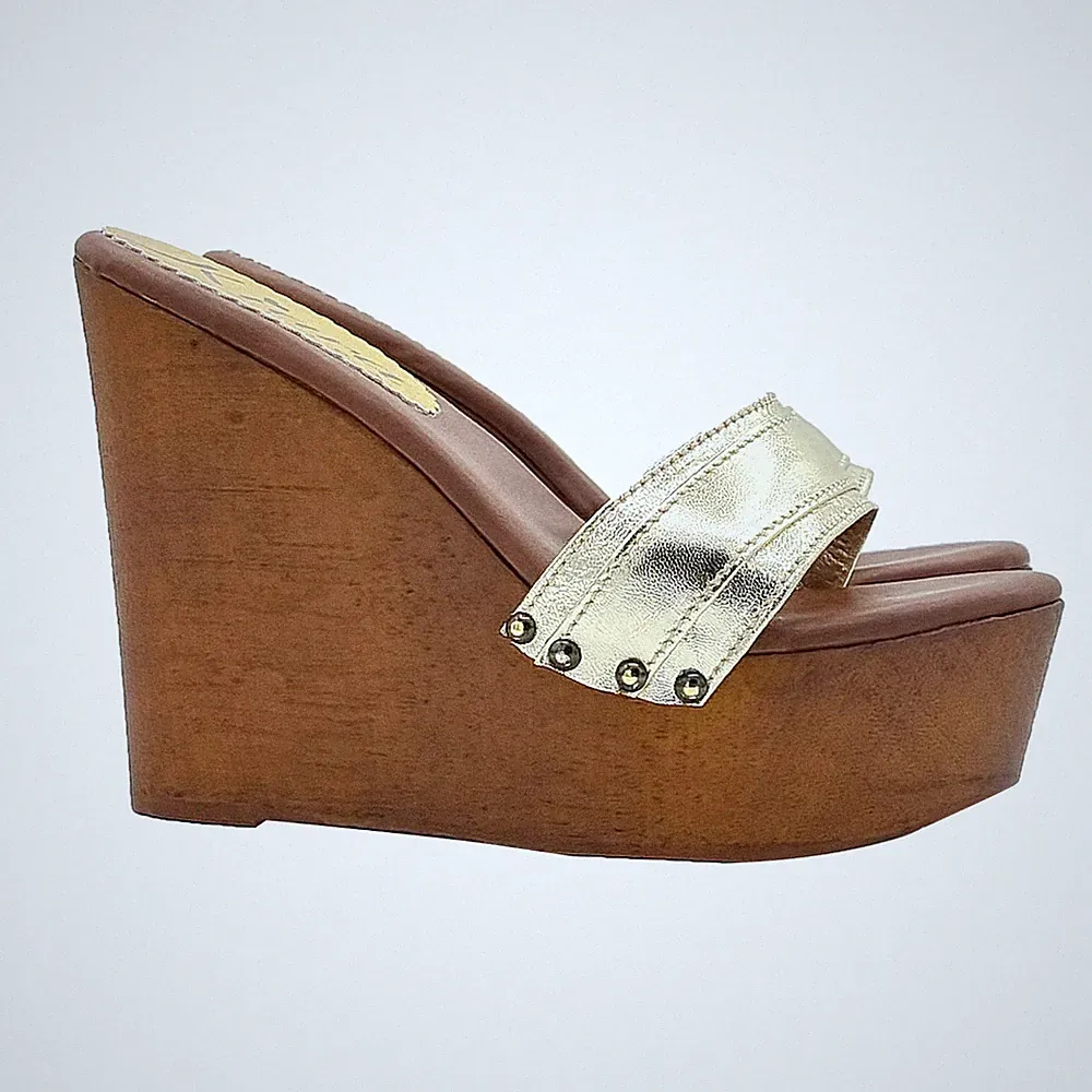 Damenschuhe High Wedges Gold Sandalen mit Absatz 13 - Made in Italy - KZ3101 PLATINO