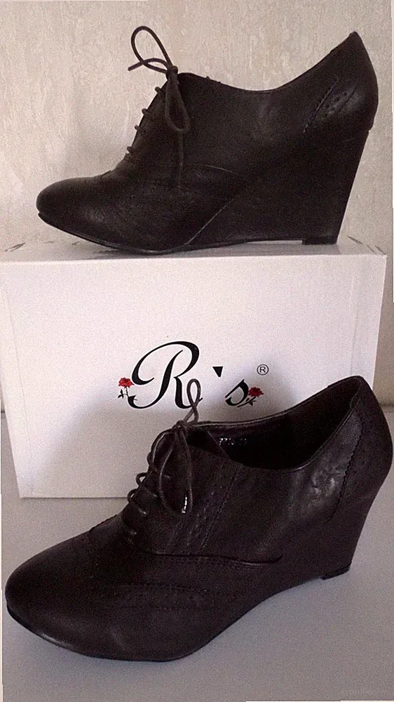 Damenschuhe Hochfront Pumps zum Schnüren Keilabsatz Braun Gr.-38 Kunststoffsohle