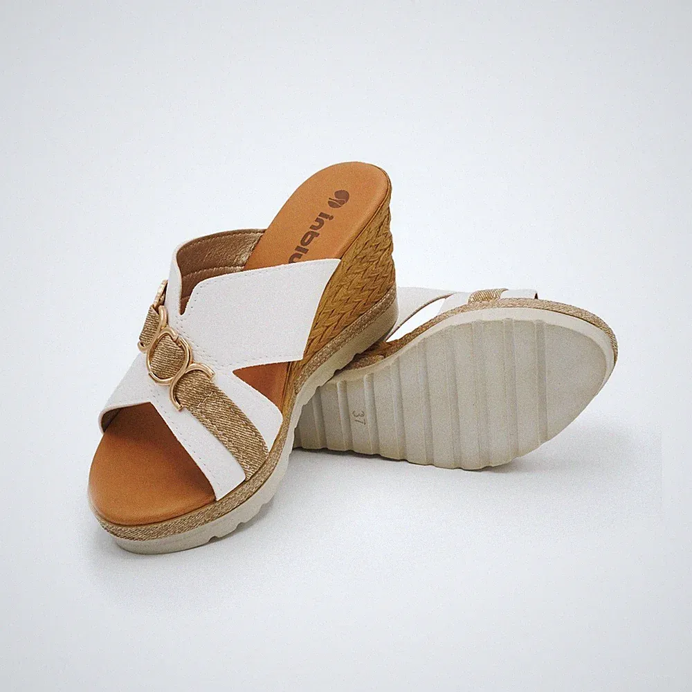 Damenschuhe - INBLU Art. FG40 WEISS Sandalen hoher Keilabsatz