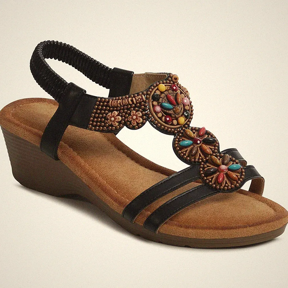 Damenschuhe Keilabsatz Sandalen Komfort Plateau Sandaletten Ethno Look