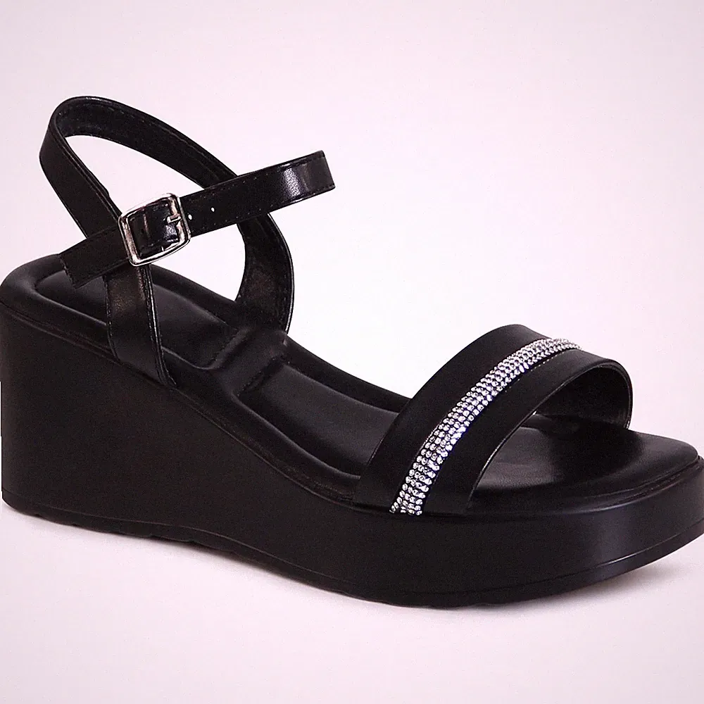 Damenschuhe Keilabsatz Sandalen Riemchen Plateau Sandaletten Glitzer Keil Pumps