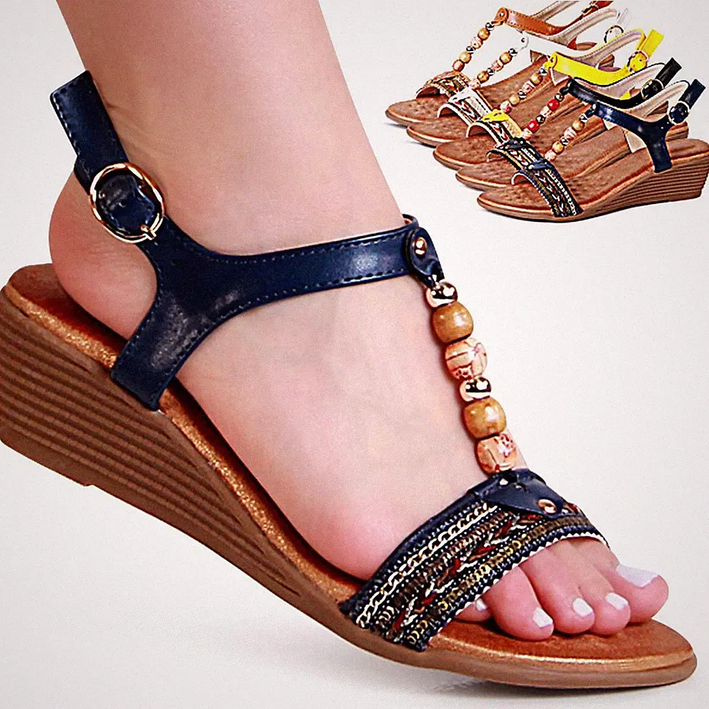 Damenschuhe Keilabsatz Sandalen Riemchen Plateau Sandaletten Pumps Verziert