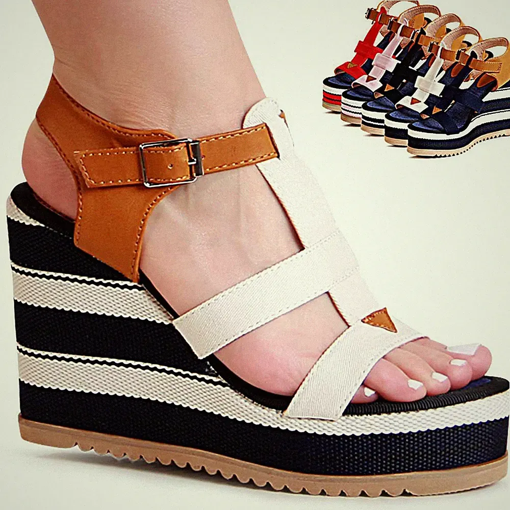 Damenschuhe Keilabsatz Sandaletten Riemchen Sandalen Plateau Keil Pumps Trendy