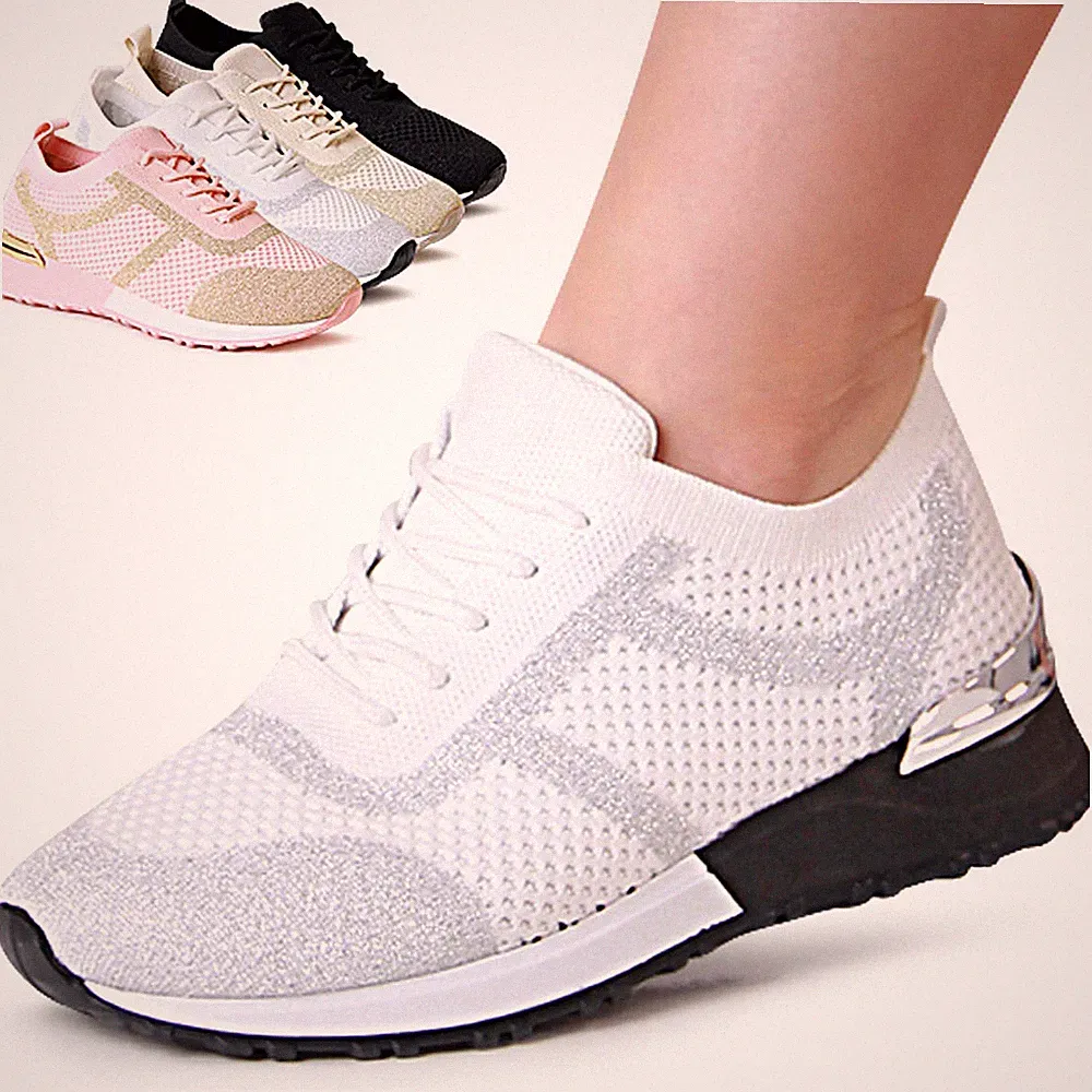 Damenschuhe Keilabsatz Sneaker Keil Glitzer Halbschuhe Strick Turnschuhe Mesh ✨