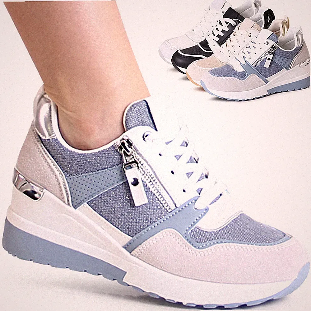 Damen Keilabsatz Sneaker Keil Halbschuhe Plateau Turnschuhe Mesh Lace Up