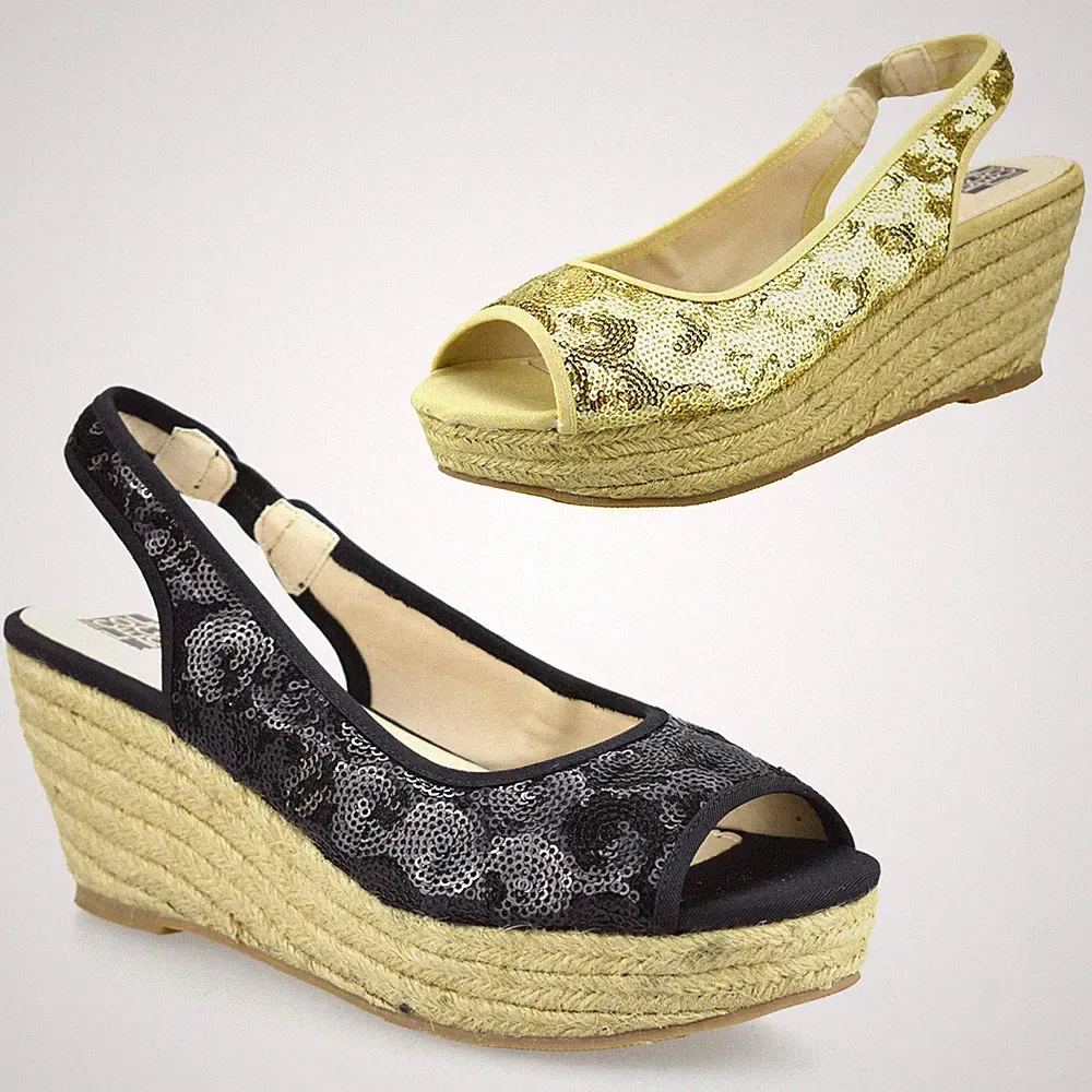 Damenschuhe klobige Plateau-Sandalen Keilabsatz Espadrille zehenfrei Größe
