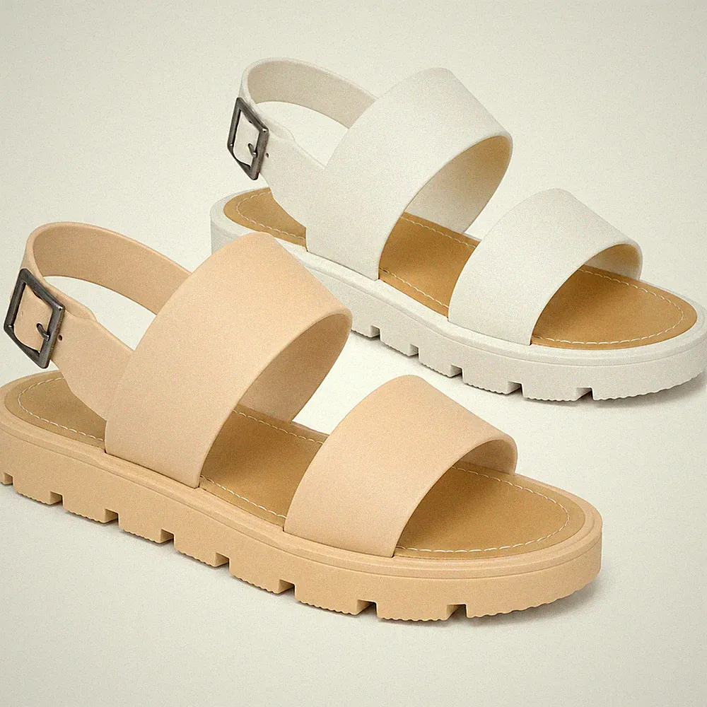 Damenschuhe klobige Plateau-Sandalen Sommer Freizeit bequeme Slipper UK 3–8
