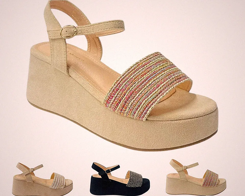 Damenschuhe Knöchelriemen Plateau Keilabsatz gepolstert bequem Sommer Wandern Sandalen
