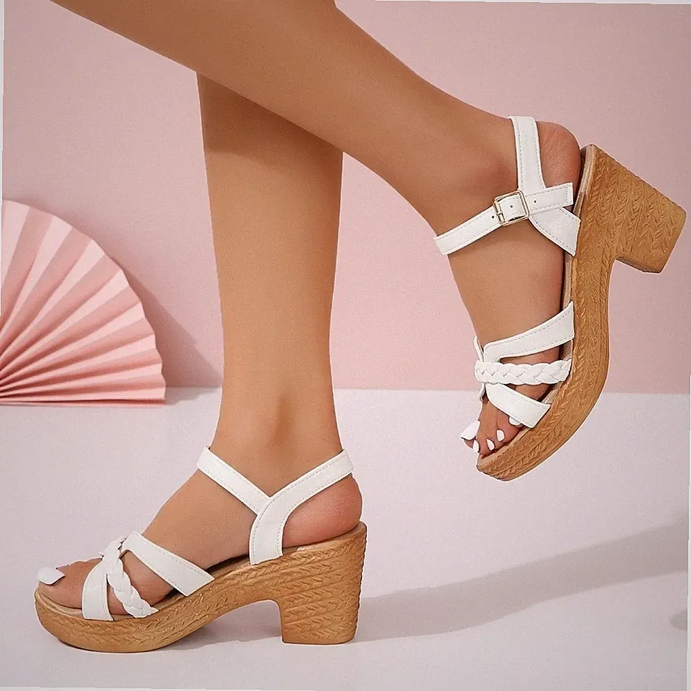 Damenschuhe mit Keilabsatz Plateau bequeme Sandalen Knöchelriemen Schnalle