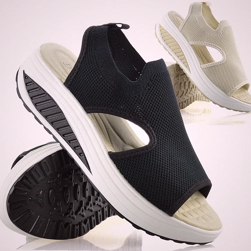 Damenschuhe mittelhoher Keilabsatz Memory Foam Slipper Riemen Freizeit Sommer Sandalen Größe