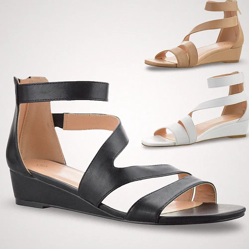 Damenschuhe mittelhoher Keilabsatz Reißverschluss Gladiator Sommer Riemchensandalen Größe