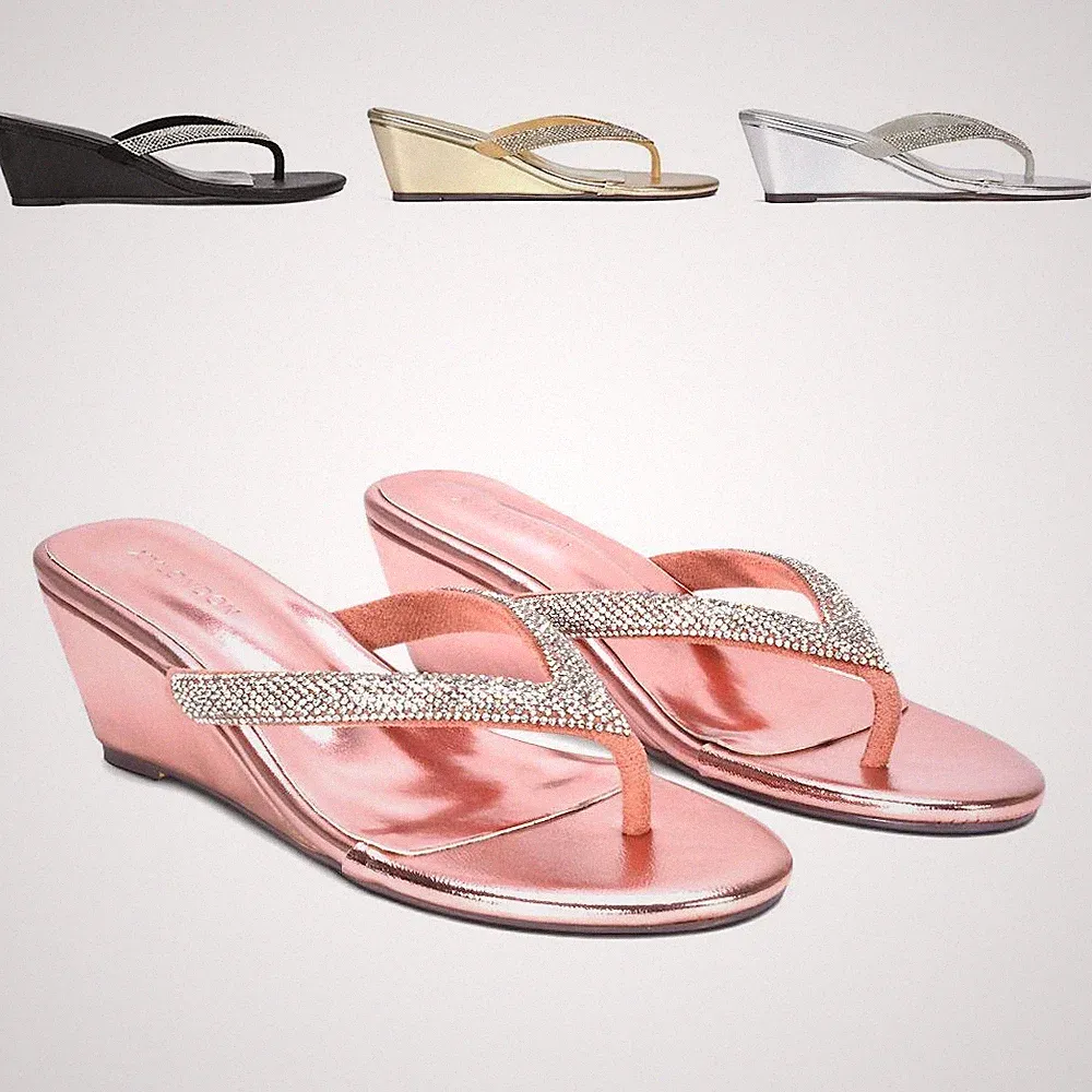 Damenschuhe niedrige Keilabsatz-Pantoletten Zehensteg Slipper Sommer Urlaub UK 3–8