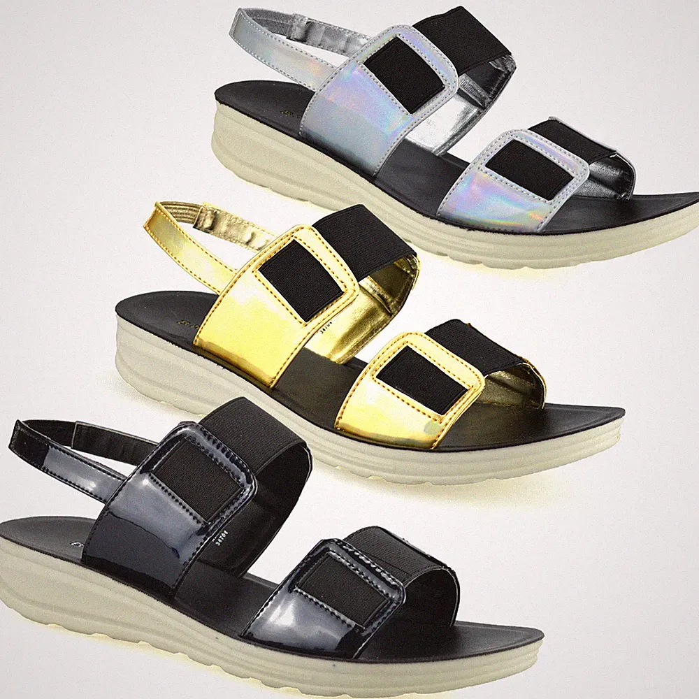 Damenschuhe niedriger Keilabsatz bequem Wandern Fersenriemen Sommer Sandalen Größe