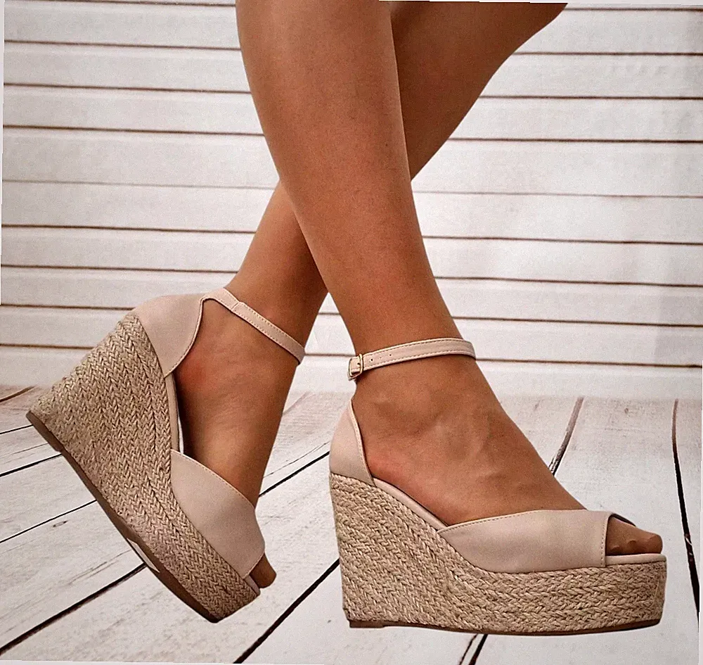 Damenschuhe Plateau Keilabsatz Sandalen Espadrilles Knöchelriemen Größe 3-8