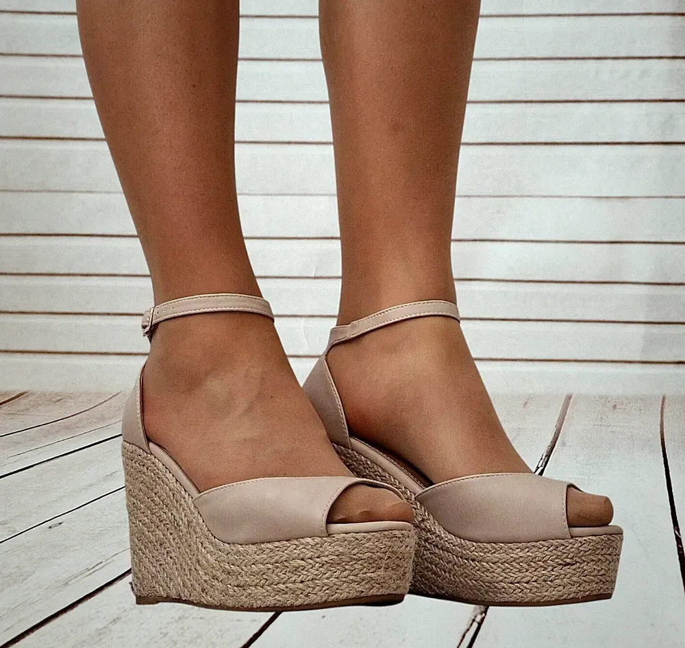 Damenschuhe Plateau Keilabsatz Sandalen Espadrilles Knöchelriemen Größe 3-8