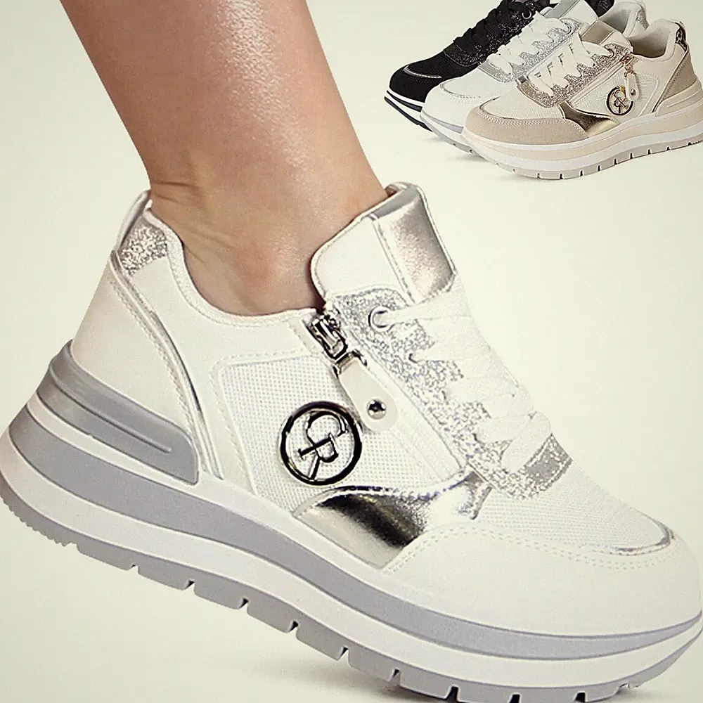 Damenschuhe Plateau Sneaker Glitzer Turnschuhe Mesh Keilabsatz Halbschuhe
