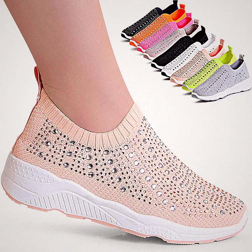 Damenschuhe Plateau Sneaker Light Slipper Glitzer Keilabsatz Turnschuhe Slip On