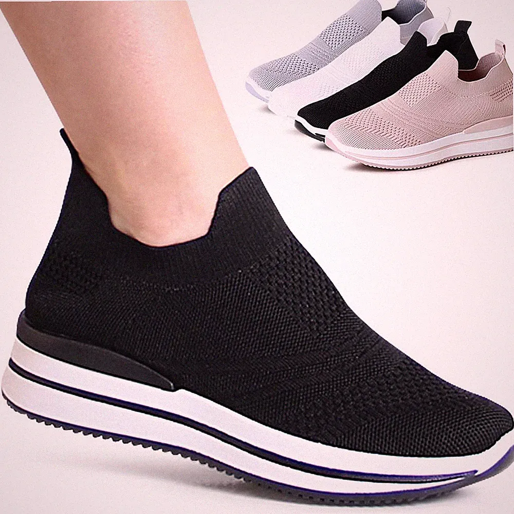 Damenschuhe Plateau Sneaker Light Slipper Turnschuhe Mesh Keilabsatz