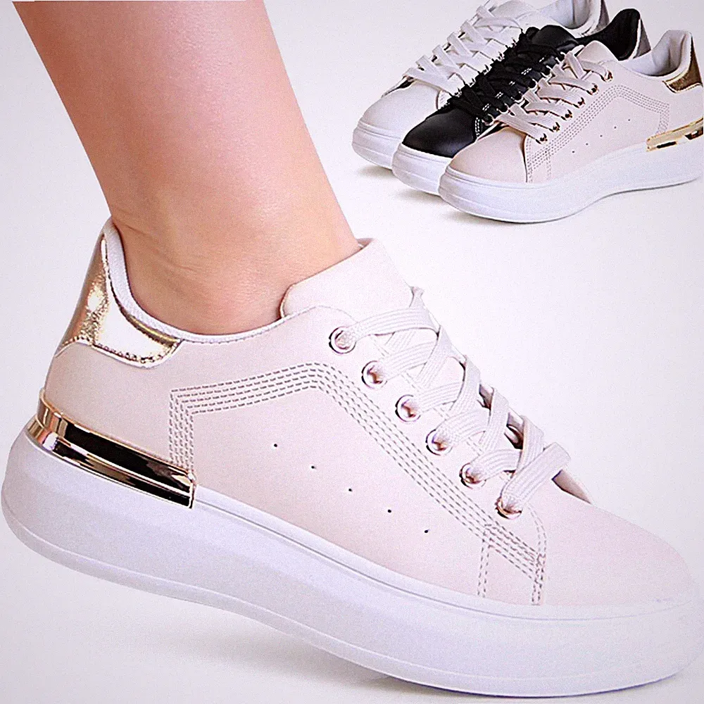 Damenschuhe Plateau Sneaker Turnschuhe Metallic Halbschuhe Keilabsatz Lace Up
