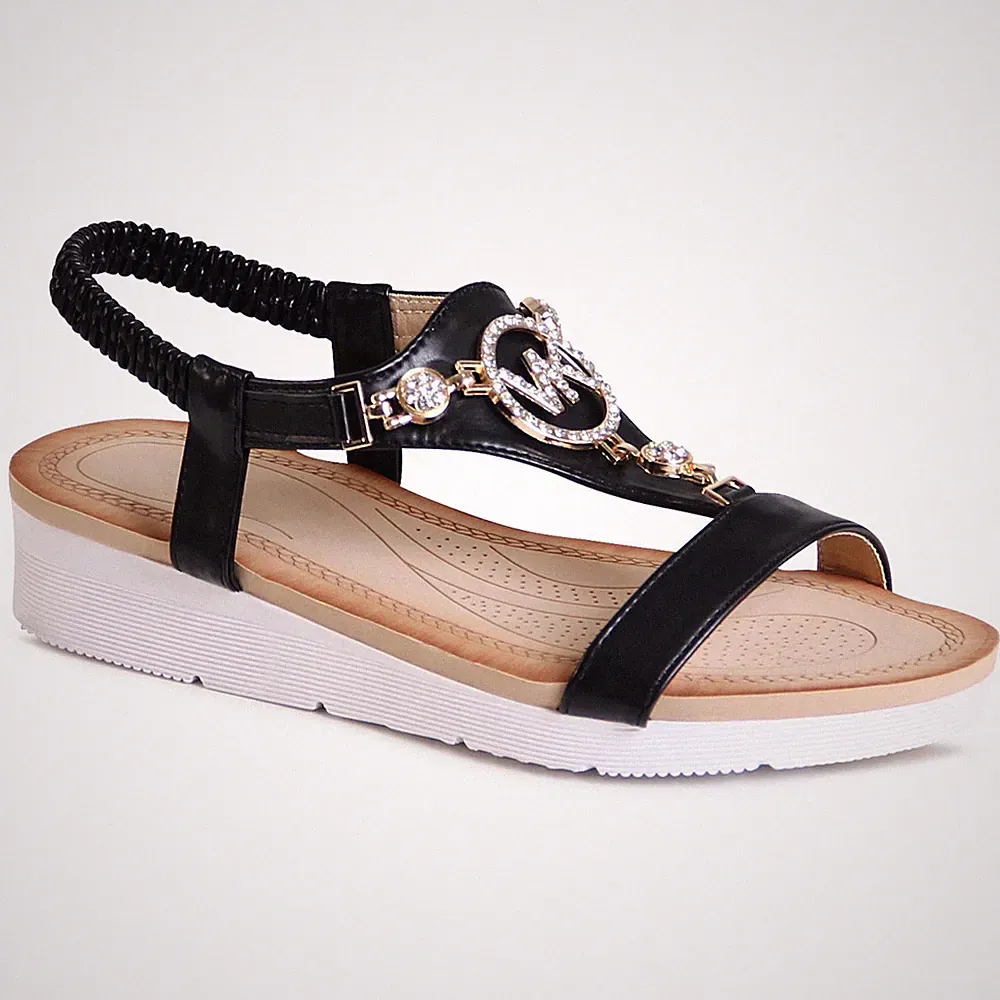 Damenschuhe Riemchen Sandalen Komfort Plateau Keilabsatz Sandaletten Glitzer
