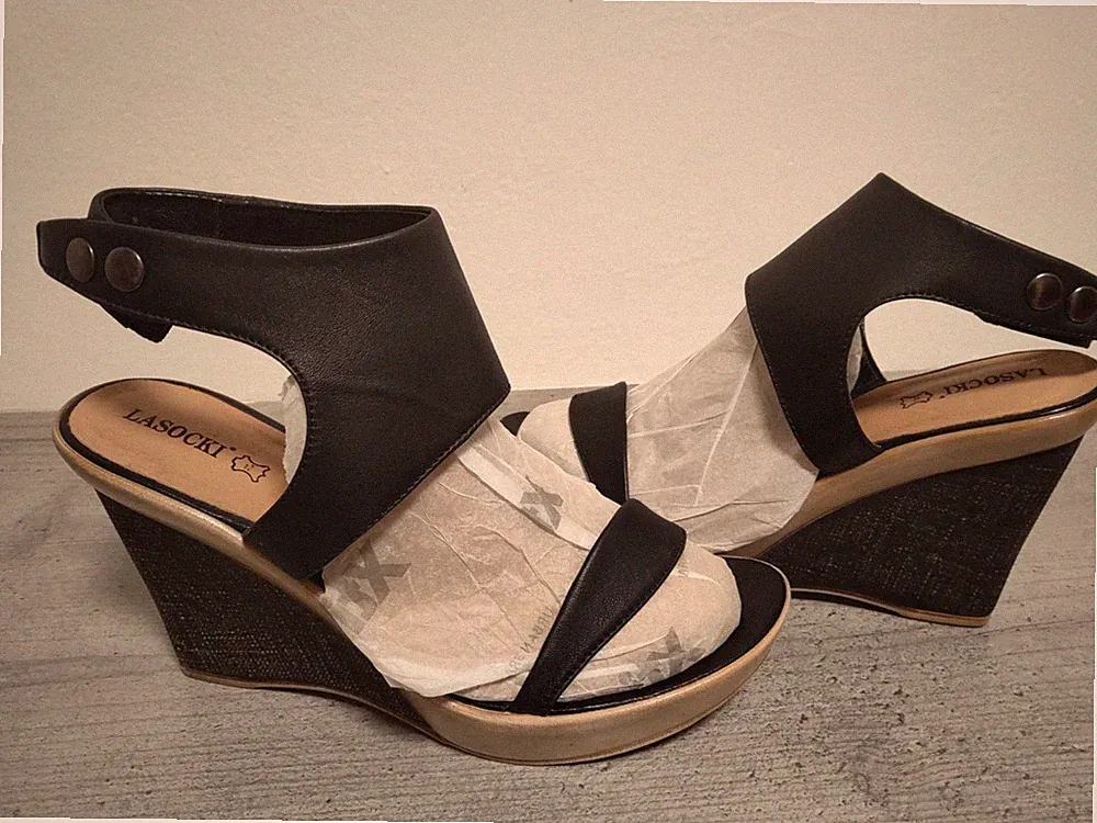 Damenschuhe Sandalen Gr.40 LASOCKI Keilabsatz 8cm Leder gebraucht+sehr gut