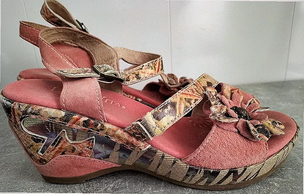 Damenschuhe Sandalen LAURA VITA FRANCE 4,5 =ca. 37 Keilabsatz Leder Zustand gut