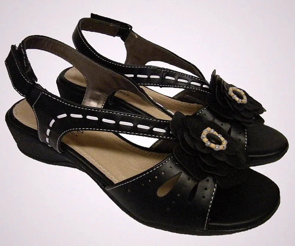 Damenschuhe schwarz mittelhoher Keilabsatz Riemchen Sommer Urlaub Sandalen Größen