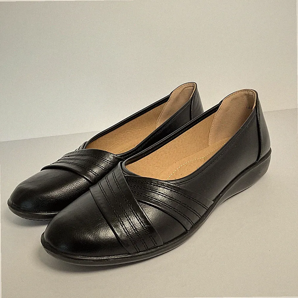 Damenschuhe schwarz Smart Größe 9 atmungsaktiv bequem flach Keilabsatz weiche Lite