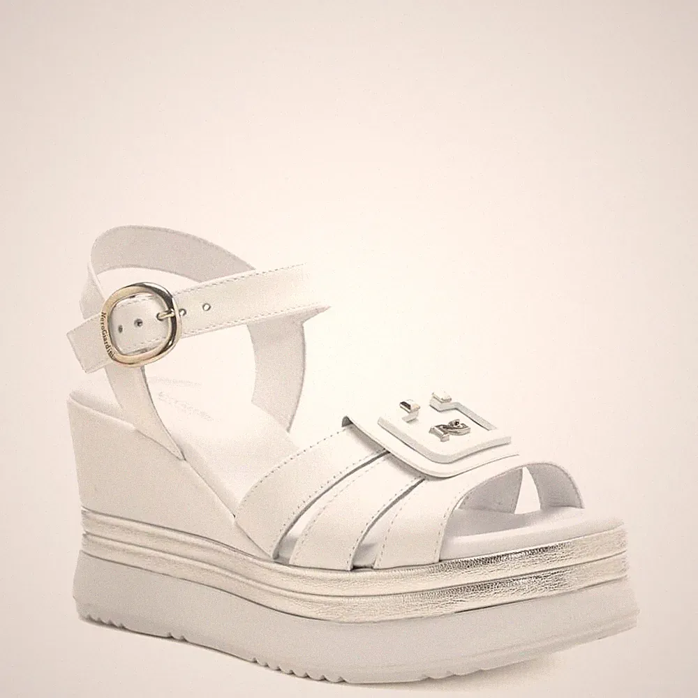 Damenschuhe - SCHWARZE GÄRTEN Art. E410570D 707 WEISS Sandalen mit hohem Keilabsatz