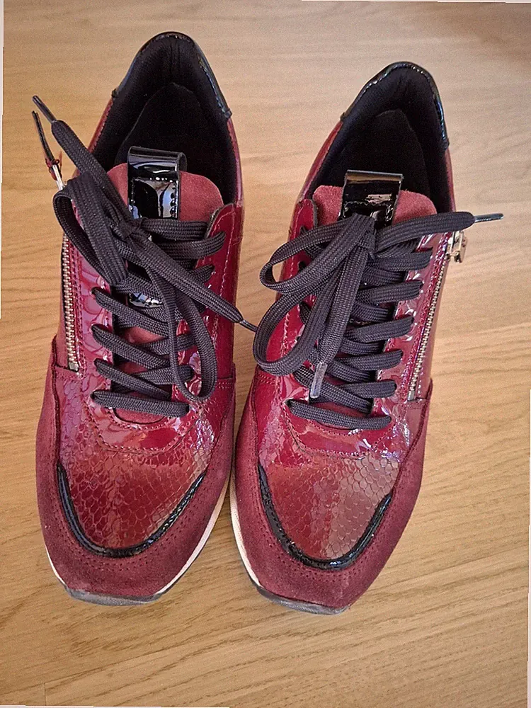 Damenschuhe, Sneaker von Naturläufer, Gr.38, Weite K, Bordeaux,6cm Keilabsatz