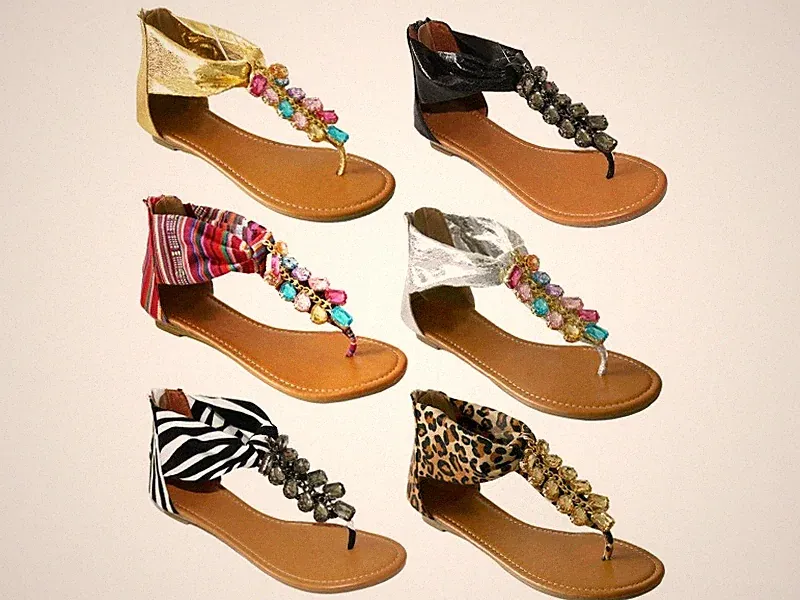 Damenschuhe Sommer-Sandalen niedriger Keilabsatz Schmuck-Flip-Flops T-Steg Zehenstege