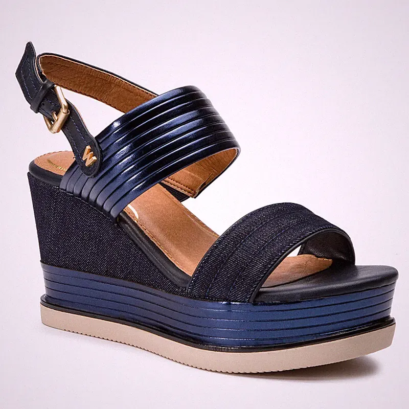 Damenschuhe WRANGLER Art. WL91655A High Wedge Sandale Stoff Navy Casual