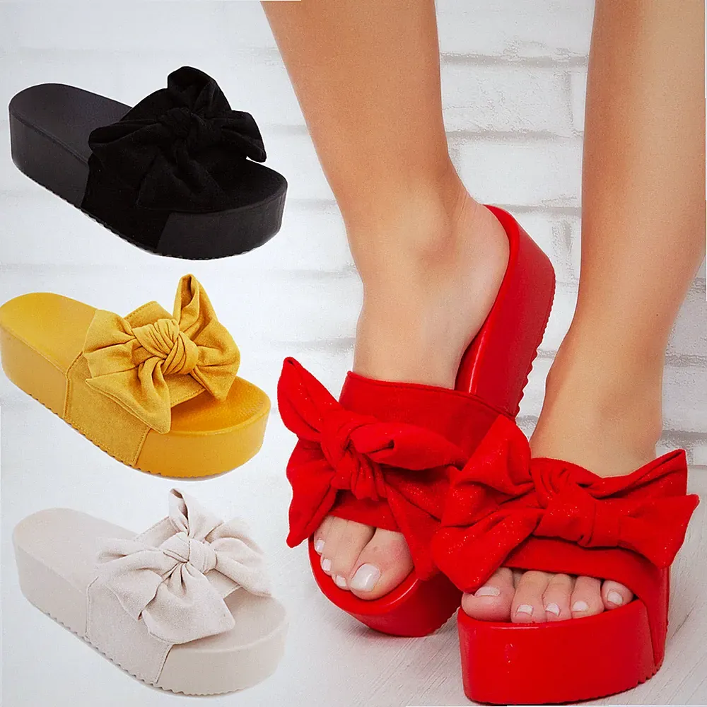Damenschuhe Zatteroni Flatform Schleifchen Hausschuhe Sandalen Keil Toocool L-21